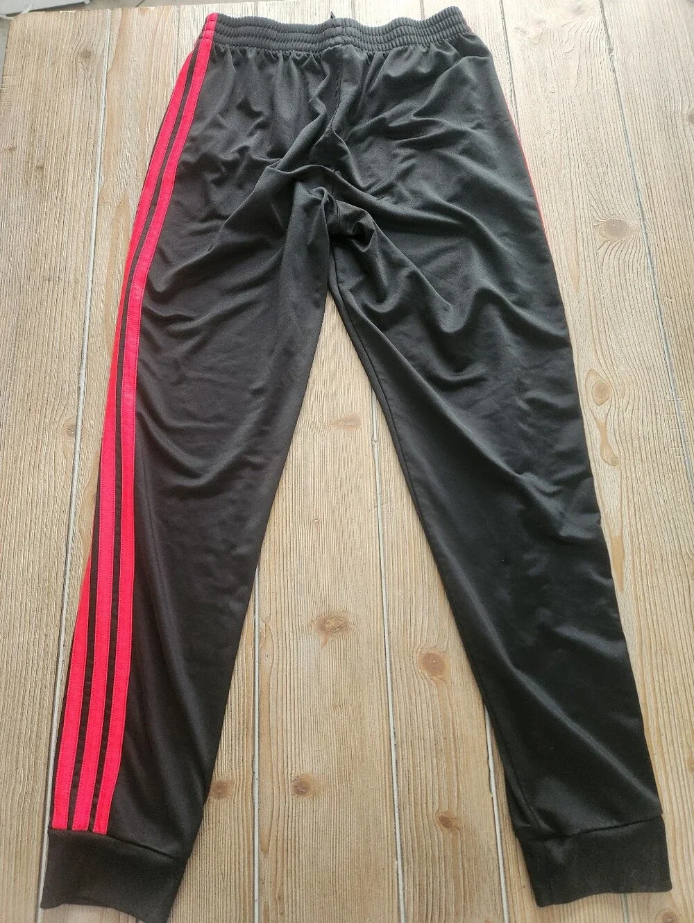 Adidas Kids Black Joggers with Red Side Stripes